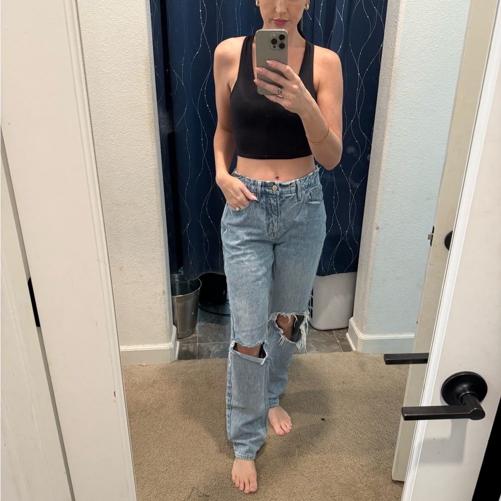 Good American Light Blue Distressed Boyfriend Jeans